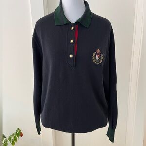 WEEKEND BY BASLER Vintage Knit Pullover Sweater Collar Preppy Golf Crest